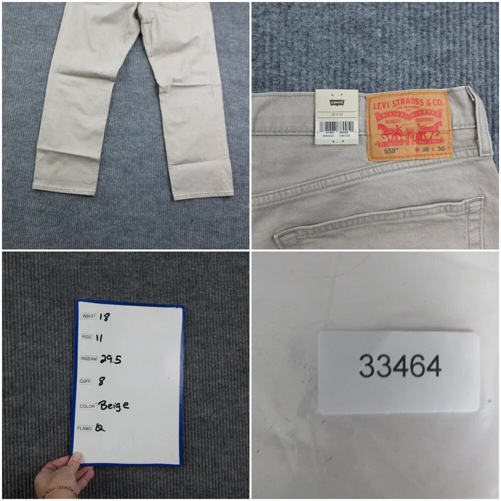 Levi's Pants Mens 36x30 Beige 559 Relaxed Straight Stretch Cotton 36x29.5* NWT